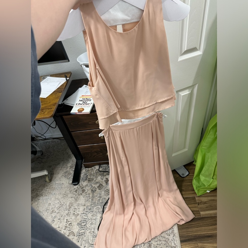 2 piece light pink bridesmaid dress Show Me Your Mumu. top is XL and skirt is L